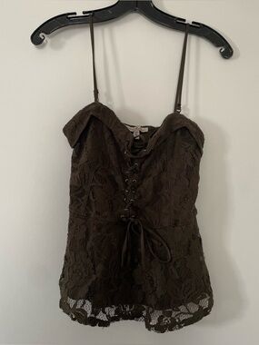 Y2K Express Lace Corset Babydoll Top Medium Lace Up Cami Olive Green Going Out